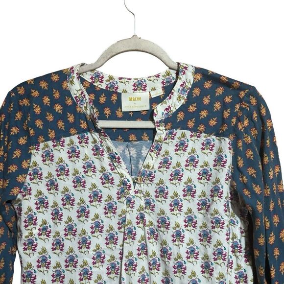 Maeve Anthropologie Top Womens XS Multicolor Boho Artsy Split Neck Blouse - Picture 2 of 8